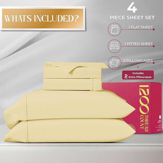 Mayfair Linen 100% Egyptian Cotton Full Size Bed Sheets - Luxury 1200 High Thread Count Egyptian Cotton Sheets Full Size Bed Set (4 PC, Beige), Soft, Cooling, 17" Deep Pocket Sateen Weave Bedding