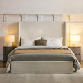 Upholstered Bed Frame Queen Size, 54" High Headboard Platform Beds Caron Tall Wingback Bed Frames, Box Spring Request/No Noise/Simplicity Minimalist, Textured Ivory Canvas Chenille
