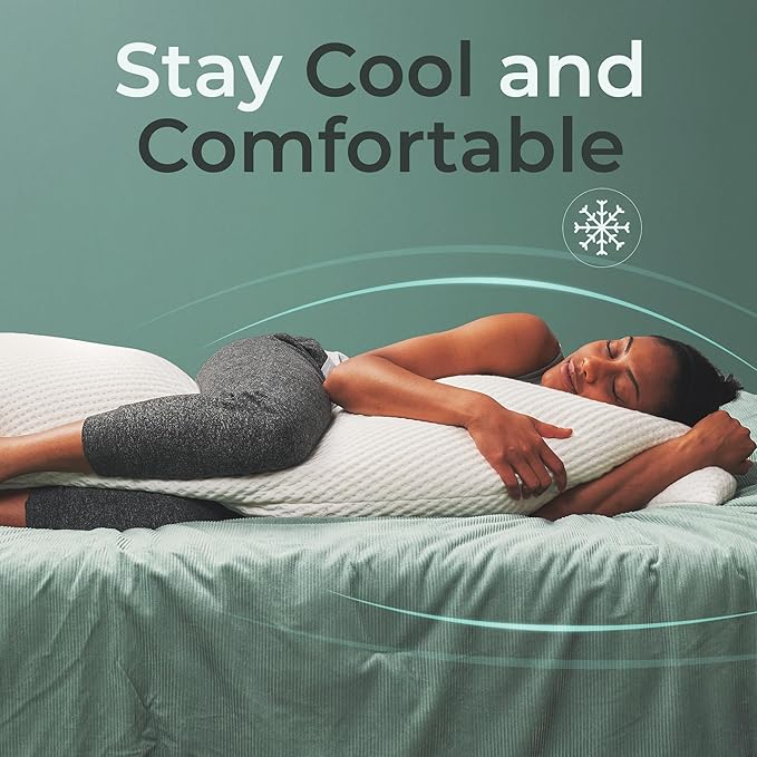 Snuggle-Pedic Body Pillow for Side Sleepers for Adults - Full Body Maternity Pillow Support Legs, Belly & HIPS - Shredded Memory Foam & Cooling Pregnancy Pillow Cover - 20x54 Light Gray