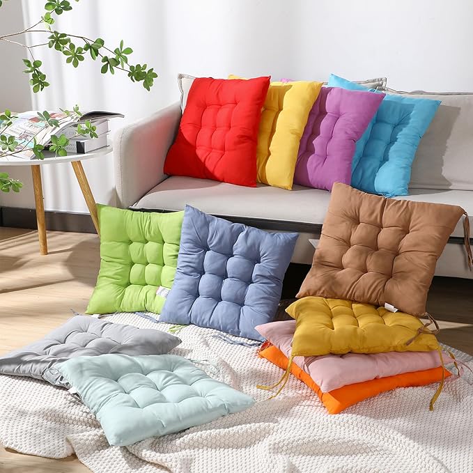 Geetery 12 Pcs Floor Pillows for Classroom Bulk Square Seating Cushions for Floor Chair School Kindergarten Reading Corner, 15.7'' Large Thick Meditation Cushions Yoga Nursery Daycare (Bright Color)