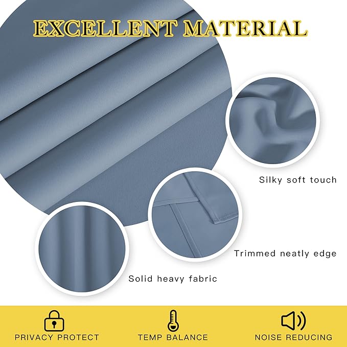 NICETOWN Blackout Stone Blue Curtains for Living Room - Grommet Energy Saving Thermal Drapes Sound Reducing Heat Blocking Window Treatments for Living Room (1 Panel, W52 x L90)