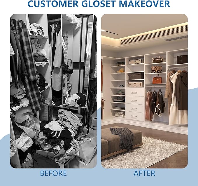 Tall Hanging Closet Unit, Modular Closet System, Wood Closet System Organizer with Storage for Walk in Closets, Clothing Rack Wardrobe Closet for Hanging Clothes, Bedroom, White, 19.5" W