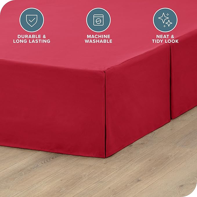 Bare Home Twin XL Bed Skirt - 15-Inch Tailored Drop Easy Fit - Bed Skirt for Twin Extra Long Beds - Center & Corner Pleats (Twin XL, Red)