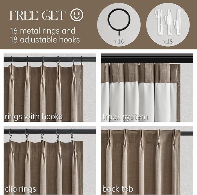 Topfinel 100 Inch Long Black Out Burlap Custom Curtains, Taupe Greige Tweed Pleated Window Coverings, Pinch Pleated Boho Farmhouse Heat Sound Block Back Tab Curtains for Sliding Door Bay Window