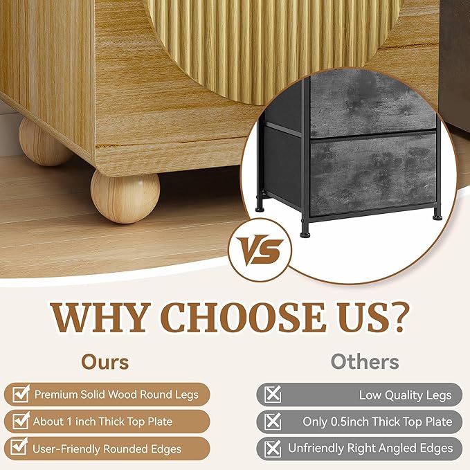 23" Nightstand with Solid Wood Legs, Modern Style Bedside Table with Round Moon Handle & Storage, Mid Century Cute Night Stand for Bedroom, Side Table, End Table, Natural Oak