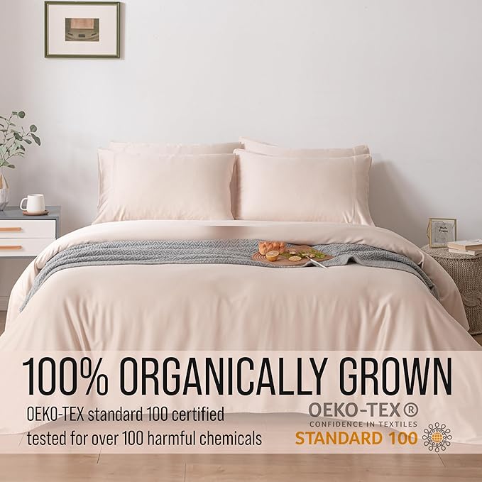 Bella Coterie 6 Piece Luxury Bamboo Viscose Queen Size Sheet Set | 100% Organically Grown | Cooling for Hot Sleepers | 18" Deep Pocket | Soft & Hypoallergenic | 4 Pillowcases [Champagne]