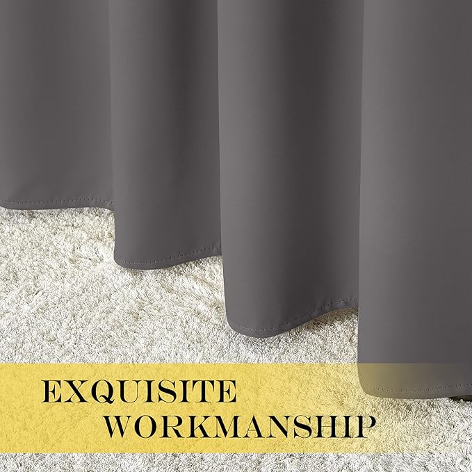 NICETOWN Blackout Bedroom Curtain 63 inch Long - Grommet Room Darkening Thermal Insulated Sound Reducing Solid Vertical Drape for Nursery/Living Room (1 Panel, 46 x 63 Inch, Grey)