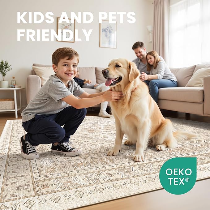 zesthome Washable Runner Rug 2.5x14 - Stain Resistant Entryway Rug,Ultra-Thin Kitchen Rugs, Anti Slip Backing Runner Rugs for Entrance Laundry Room Indoor Hallway (Cream/Beige,2.5'x14')
