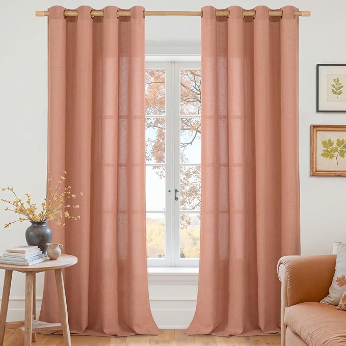YoungsTex Terracotta Linen Curtains 108 Inch Length for Living Room, Light Filtering Semi Sheer Window Drapes with Bronze Grommet Privacy for Bedroom Farmhouse Decorative, 52 x 108 Inch, 2 Panels