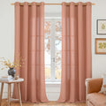 YoungsTex Terracotta Linen Curtains 90 Inch Length for Living Room, Burnt Orange Light Filtering Drapes Semi Sheer with Bronze Grommet Privacy for Bedroom, 52 x 90 Inch, 2 Panels