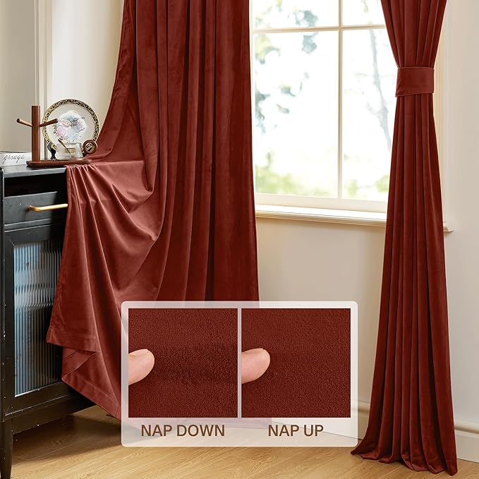 StangH Rust Curtains Velvet - Elegant Rod Pocket Sunlight Blocking Thermal Insulated Home Decoration for Living Room/Guest Room/Baby Nersury, Rust, W52 x L96, 2 Panels