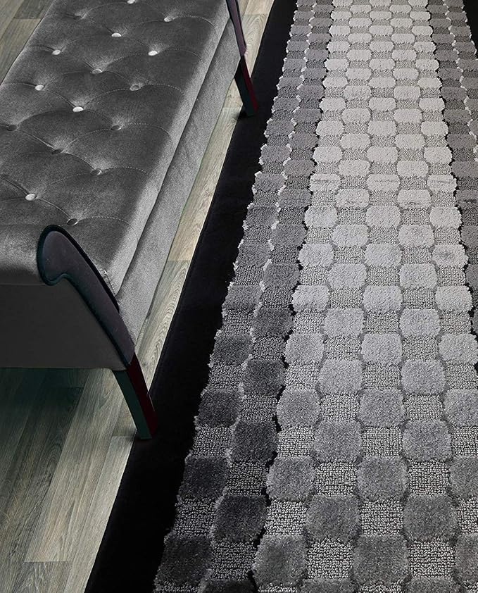 16 ft Long Non-Slip Washable Carpet Runner Rug with Rubber Backing, Custom Floor Mat for Kitchen Hallway Stairs Bedroom Bathroom Entryway, Checkered Black - Grey, Your Choice of Length, (26" X 16')