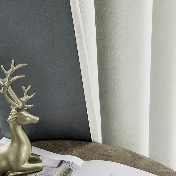 Joydeco Vanilla Grey Velvet Curtains 96 Inches 2 Panels, Luxury Thermal Insulated Soft Curtains for Bedroom & Living Room, Room Darkening Velvet Drapes, Rod Pocket (52W x 96L)