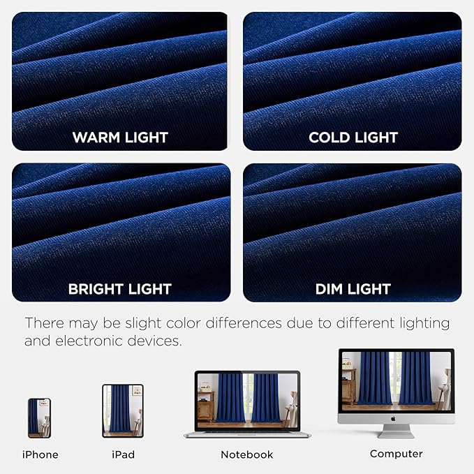 Joydeco Royal Blue 100% Blackout Curtains 90 Inch 2 Panels, Luxury Thermal Royal Blue Velvet Curtains for Bedroom Living Room, Soundproof Blackout Window Drapes, Grommet Top (52W x 90L)