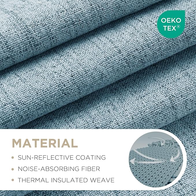 Joydeco Blackout Curtains for Bedroom - 100% Light Blocking 2 Panels Sky Blue Drapes 42" W x 72" L, Thermal Insulated Room Darkening Curtains, Linen Textured for Living Room, Rod Pocket & Back Tabs