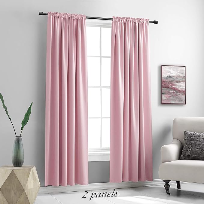 DONREN Pink Blackout Drapes for Girls Room - Home Decoration Privacy Protection Thermal Insulated Blackout Window Drape with Rod Pocket (2 Panels,42 x 84 Inch)