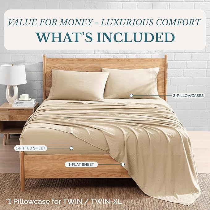 Casa Platino Twin Size Bedding Set, Pre-Washed Ultra Soft & Breathable Cooling Sheets Twin Size Bed Set, 100% Brushed Microfiber Sheet Set, Twin Sheet Set Deep Pockets - Linen