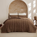 Bedsure Luxury Velvet Quilt King Size - Lightweight Velvet Brown Fluffy Comforter Set, Oversized Corduroy Bedspread Coverlet Winter Bedding Set, Pet-Friendly, Tear-Resistant, Ultra-Soft, 106"x96"