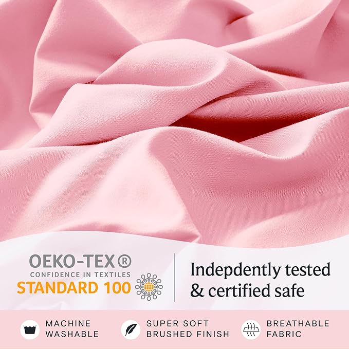 LuxClub 3 PC Twin XL Sheet Set, Deep Pockets Wrinkle Free Cooling Bed Sheets Hotel Bedding for Women, Men, Kids & Teens, Includes 1 Fitted Sheet, 1 Flat Sheet and 1 Pillowcase-Silky Soft Baby Pink