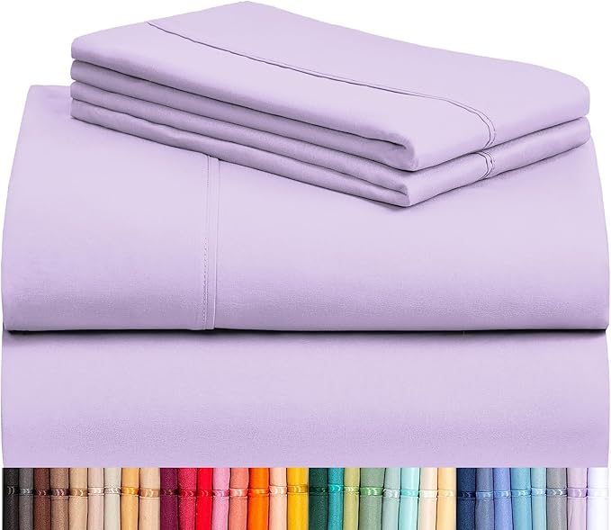 LuxClub 3 PC Twin XL Sheet Set, Deep Pockets Wrinkle Free Cooling Bed Sheets Hotel Bedding for Women, Men, Kids & Teens, Includes 1 Fitted Sheet, 1 Flat Sheet and 1 Pillowcase-Silky Soft Lavender