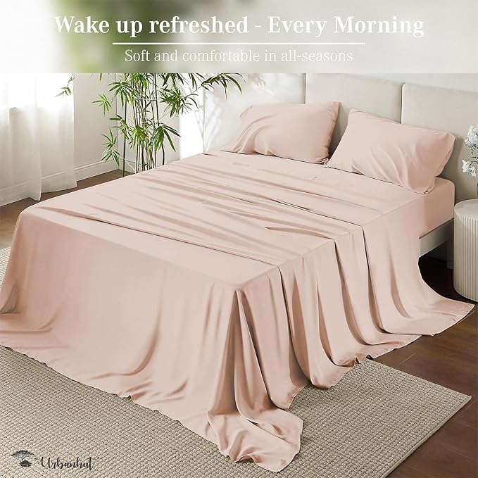 URBANHUT 800 Thread Count 100% Cotton Queen Size Sheets, Luxury 4 Piece Queen Bedsheets, Hotel Sheets Sateen Finish - Better Than Egyptian, 16" Elasticized Deep Pocket - Blush Pink