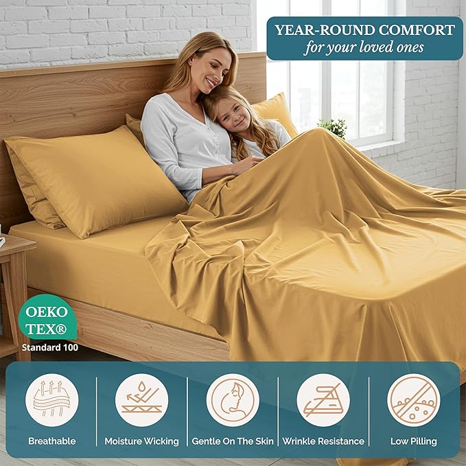 Casa Platino Bedding Sheets & Pillowcases, Breathable Bed Sheet Twin XL Size, Pre-Washed Ultra Soft & Cozy Brushed Microfiber, Cooling Twin XL Sheets, Deep Pocket Sheet Set – Cocoon