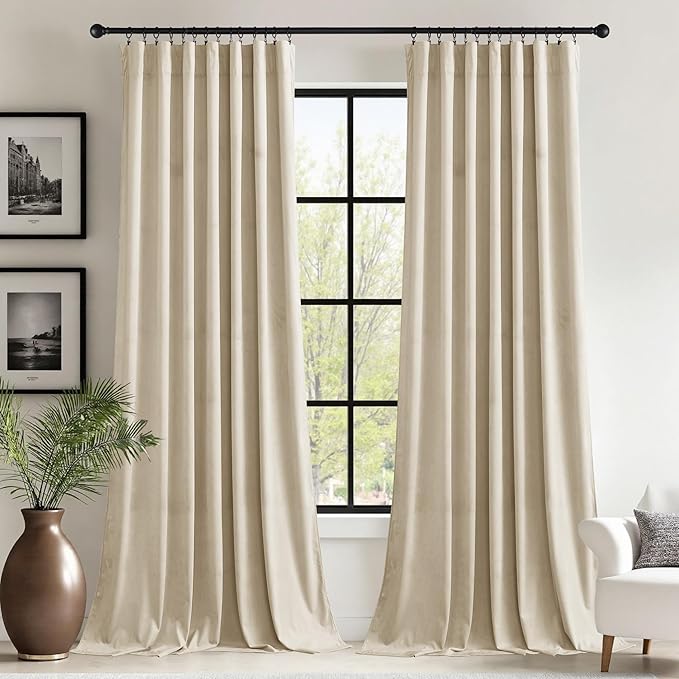 StangH Beige Velvet Curtains for Bedroom 96 inches Long, Luxury Light Dimming Privacy Protect Room Dividers Heavy Thick Sliding Door Drapes for Living Room, W62 x L96, 2 Panels