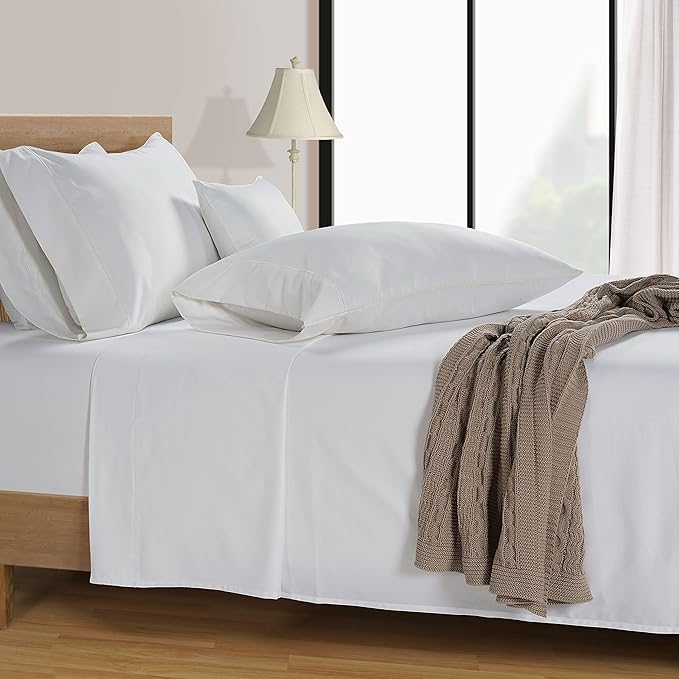 LANE LINEN Queen Sheet Set - 600 Thread Count Premium Soft Long Staple 100% Cotton Sheets, Hotel Luxury Sateen Silky Finish, Snug Fit 15" Deep Pocket, Low Pill, Machine Washable - White Sheets