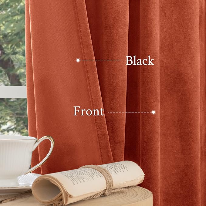 LAMIT Velvet Curtains 102 Inch for Living Room, Terracotta Thermal Room Darkening Panels Rustic Vintage Back Tab and Rod Pocket Drapes for Bedroom/Farmhouse/Dining Room, 2 Panels, 52 x 102 Inch
