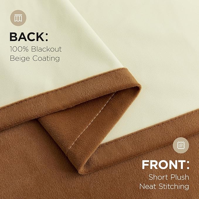 Joydeco Golden Brown 100% Blackout Curtains 108 Inch 2 Panels, Luxury Thermal Brown Velvet Curtains for Bedroom Living Room, Soundproof Blackout Window Drapes, Rod Pocket & Back Tab (52W x 108L)