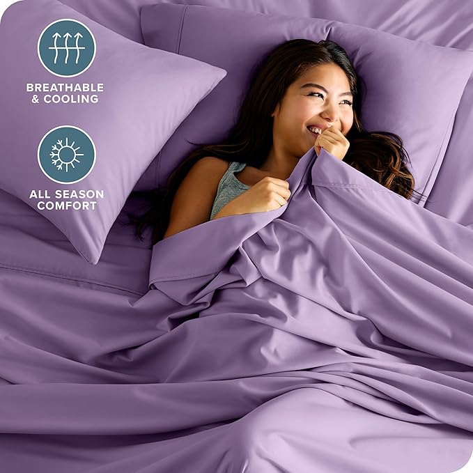 Bare Home Hotel Luxury Twin XL Sheet Set, Extra Soft - 4 Piece Set - Deep Pockets - Easy Fit - Cooling & Breathable - Wrinkle, Fade, Stain Resistant - Includes 2 Pillowcases (Twin XL, Lavender)