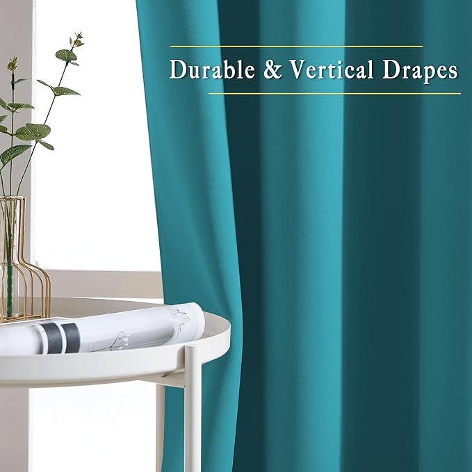 NICETOWN Peacock Teal Blackout Nursery Curtains, Grommet Thermal Curtains & Drapes Room Darkening Window Treatment Sound Reducing for Bedroom, 2 Panels, W46 x L63