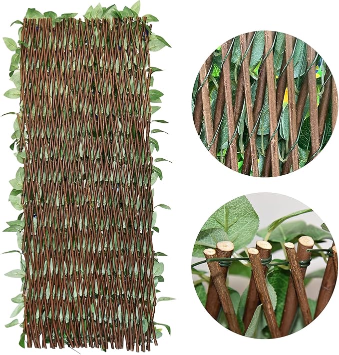 GLANT Expandable Fence Privacy Screen for Balcony Patio Outdoor,Decorative Faux Ivy Fencing Panel,Artificial Hedges (Single Sided Leaves) (4, White Rose)