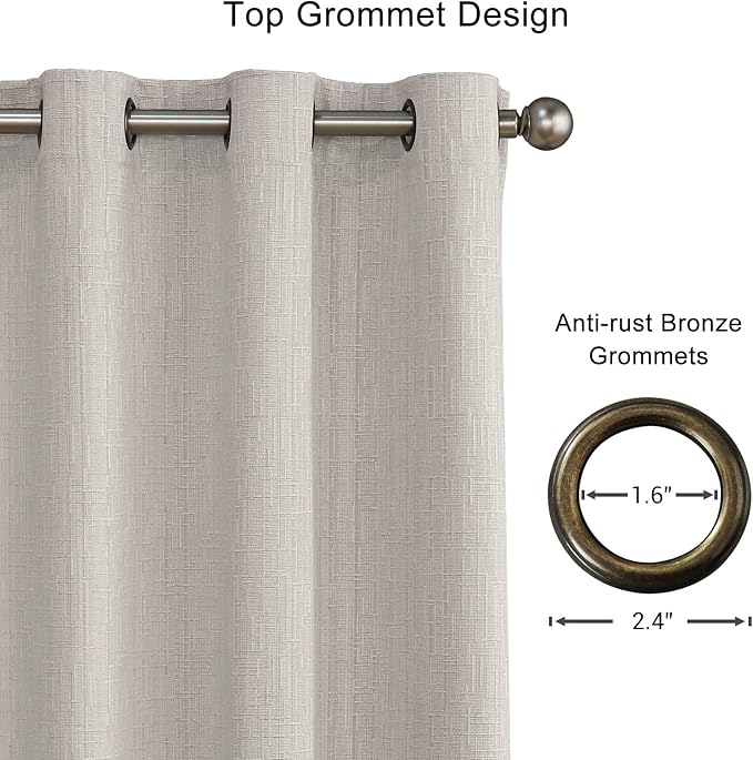 Linen Curtains 205 inch Length 2 Panels for High Ceiling Extra Long Thick Faux Linen Window Drapes Burlap Textured Curtains with Grommet for 2 Story High Living Room (52x205 Beige)