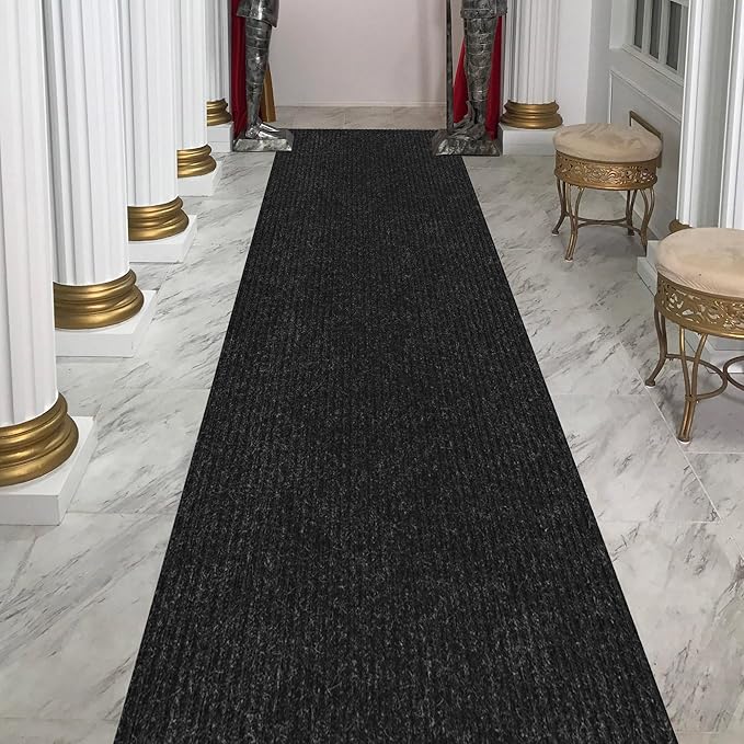 Ottomanson 2' x 9' Hallway Runner with Scraper Pile Extra Durable Non-Slip Rug Mat for Indoor & Outdoor Use - Ideal for Kitchen, Entryway, Patio & Garage - High-Traffic Carpet, Black