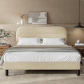 Queen Size Bed Frame with Headboard, upholstered Bed Frame Queen Size, Teddy Soft Boucle Fabric, Soft Cloud Marshmallow Shape Upholstered Headboard, No Box Spring Needed, Noise Free (Beige)