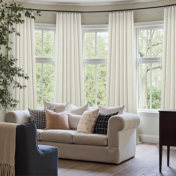 Cream Linen Blackout Curtains 60 Inches Wide for Bedroom Window Viral Modern Farmhouse Curtains for Sliding Glass Doors Thermal Soundproof Heavy Drapes 60x96 Long 2 Panels Ivory Off White Black Out