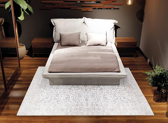 Bloom Rugs Washable Non-Slip 8' x 10' Rug - Beige/Off White Traditional Bordered Area Rug for Living Room, Bedroom, Dining Room, and Kitchen - Exact Size: 8' x 10'