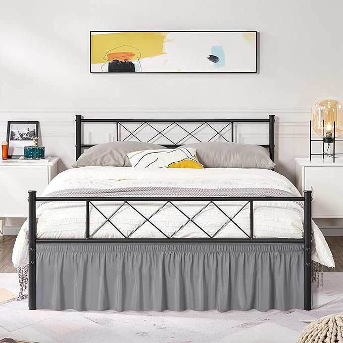 Biscaynebay Wrap Around Bed Skirts with Split Corners for Twin/Twin XL Beds 15" Drop, Silver Grey Adjustable Elastic Dust Ruffles Easy Fit Wrinkle Resistant Silky Luxurious Fabric Machine Washable
