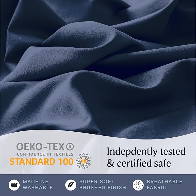 LuxClub 4 PC Full Sheet Set, Deep Pockets Wrinkle Free Cooling Bed Sheets Hotel Bedding for Women, Men, Kids & Teens, Includes 1 Fitted Sheet, 1 Flat Sheet and 2 Pillowcases-Soft Navy
