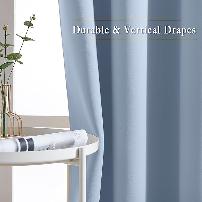 NICETOWN Vintage Blue Room Darkening Draperies and Curtains - Home Fashion Energy Saving Grommet Top Room Darkening Drape Panels for Bedroom (Set of 2, 66 by 90 Inch, Vintage Blue)