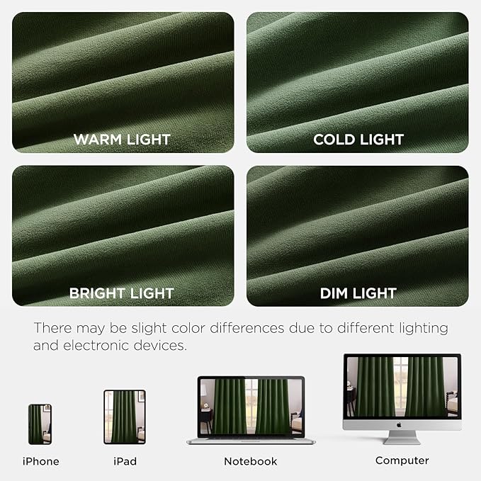 Joydeco Olive Green 100% Blackout Curtains 84 Inch 2 Panels, Luxury Thermal Green Velvet Curtains for Bedroom Living Room, Soundproof Blackout Window Drapes, Rod Pocket & Back Tab (52W x 84L)