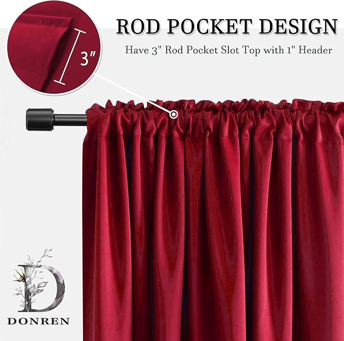 DONREN 72 Inch Blackout Curtains for Bedroom - Thermal Insulated Solid Rod Pocket Curtain Panels for Kids Room (Red,42 x 72 Inches,2 Panels)