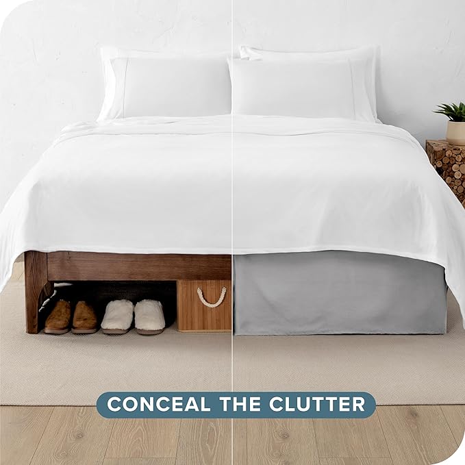 Bare Home King Bed Skirt - 15-Inch Tailored Drop Easy Fit - Bed Skirt for Beds - Center & Corner Pleats (King, Light Grey)