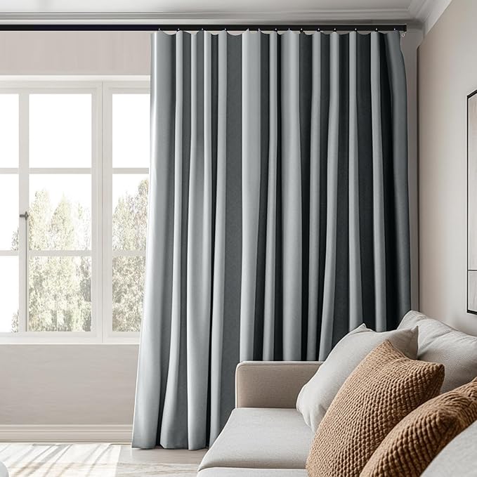 Room Divider Curtains Total Blackout Privacy Curtain Panel Room Thermal Insulated Noise Reduction Curtains for Bedroom Window Living Room Ceiling Track Curtain W 10 ft × H 7 ft Grey