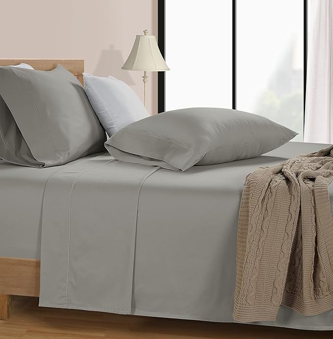 LANE LINEN 100% Cotton Sheets Full Size 600 Thread Count, Mercerized Cotton Fully Elasticized Fitted Sheet, Z Hem Top Sheet and Eurpoean Closure Pillowcases, Luxury Hotel Style Bedding Set- Silver