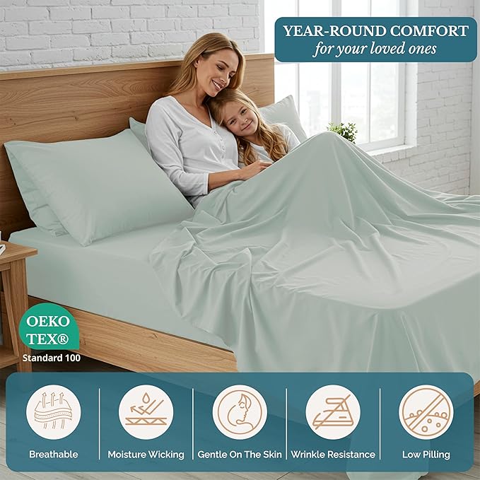 Casa Platino Bed Linen Set, Twin XL, Mineral - Includes Pre-Washed Ultra Soft Microfiber Sheet Set with Deep Pockets