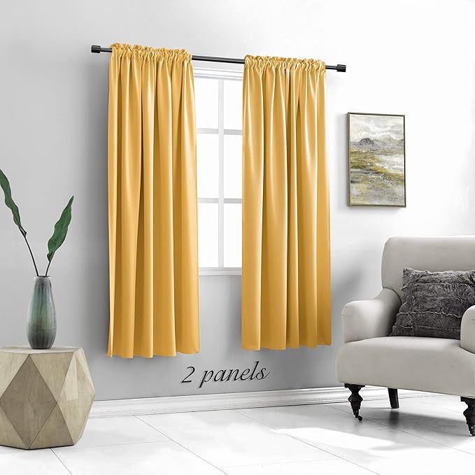 DONREN 72 Inch Length Curtains for Living Room Blackout Curtain Panels with Rod Pocket (Gold Yellow,2 Panels)