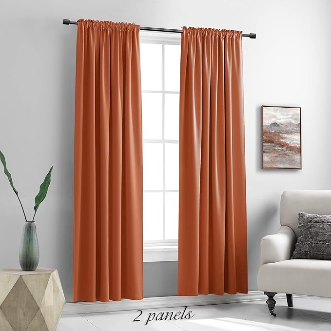 DONREN Long Blackout Curtains for Bedroom,Length Thermal Insulated Energy Saving Curtain for Large Window Door (Burnt Orange 52" x 96", 2 Panels)
