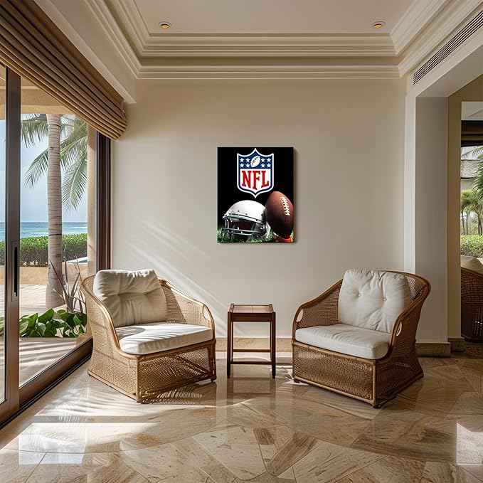 B.B.F MAKE American Football Canvas Wall Art Super Champions Bowl Poster Rugby Oil Painting Canvas Wall Decor Sports Picture Boys Gift Modern Bedroom Living Room Dorm Home Decoration, Framed 24x30inch
